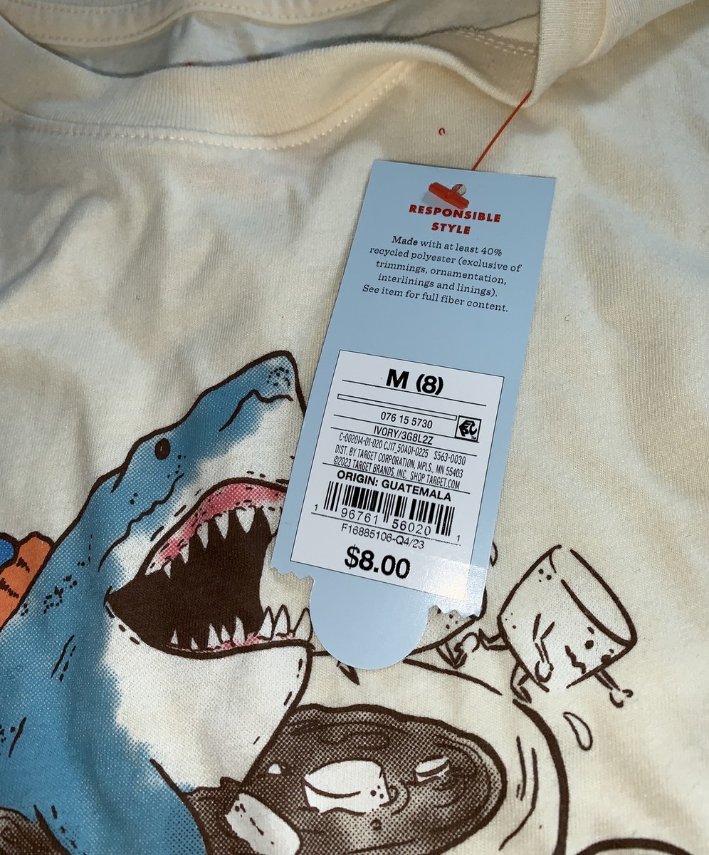 Cat & Jack - Shark Graphic LS - Kids Size M(8) - Hot Cat & Jack - Shark Graphic LS - Kids Size M(8) - Hot