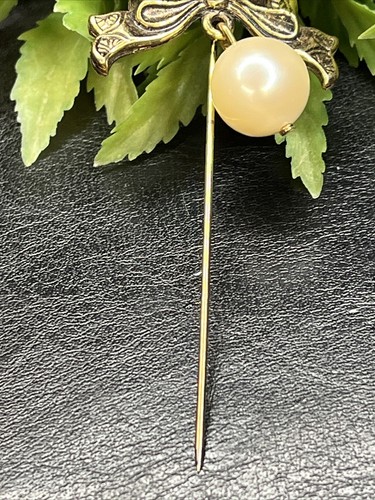 Spilla bastone angelo cherubino tono oro non firmata finta perla - Foto 6 di 8