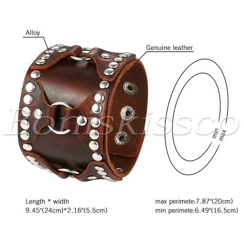 Punk Rocker Rivet Heavy Wide Leather Wrap Cuff Bangle Bracelet Men's Wristband - Picture 13 of 18