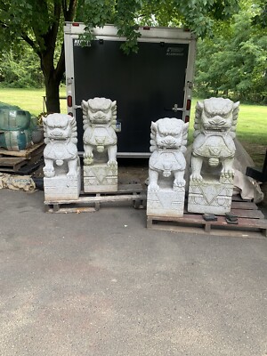 Large Granite Foo Dog Statues (pair) 39  Tall 15 x 19 