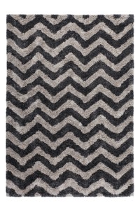 Hochflor Teppich Shaggy Zick Zack Streifen Muster Schwarz Weiss
