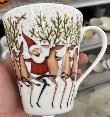 Clare Mackie Santa & Crew Can Can Dance Christmas Mug 2005 Royal Worcester