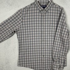 Mizzen Main Shirt Mens XL Grey Trim Fit Button Down Plaid Performance Stretch