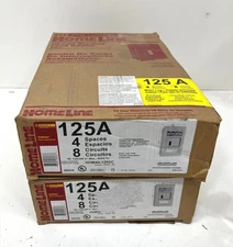 LOT OF 2 Square D Homeline 125AMP 4 Spc 8 Circuit Indoor Main Lug Load Center