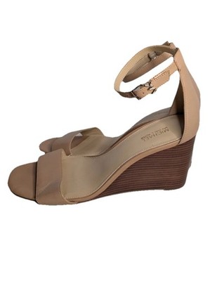 Michael Kors Women s Wedge Sandals Size 8M Nude Beige Leather Ankle Strap Open T