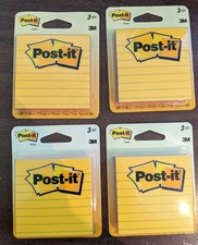 New 4 Pack 3 pads per 3M Lined Post It Notes 3X3 Yellow Blue Pink 051131760707