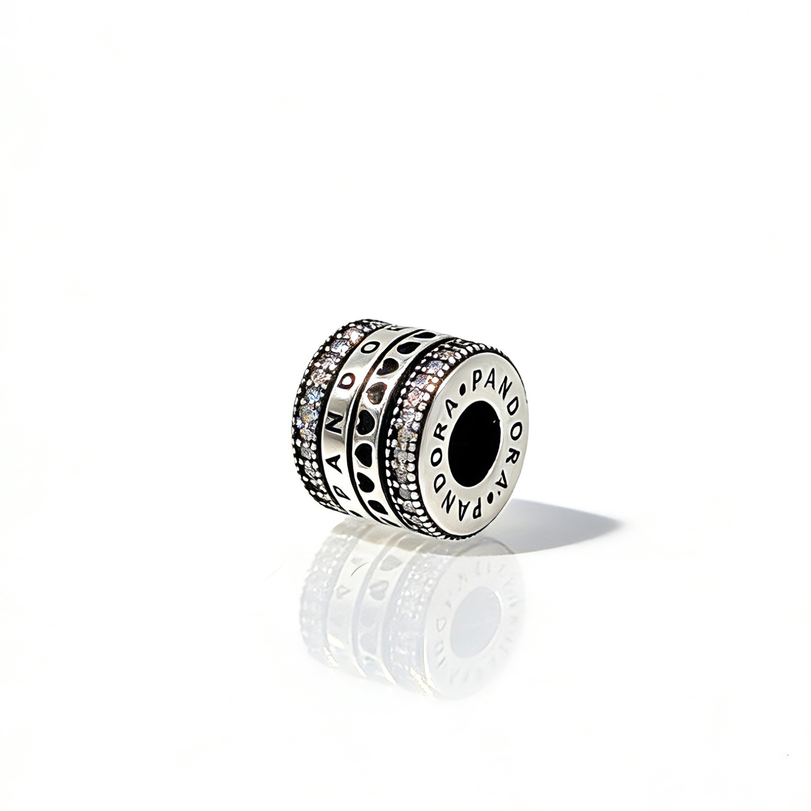 100% New PANDORA Logo Spinning Charm with Box, Sterling Silver CZ #797402CZ