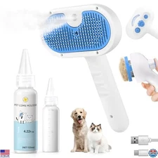 3-in-1 Pet Steam Grooming Brush for Dogs & Cats - Shedding & Hair Removal, Blue
