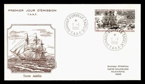 DR WHO 1990 FRENCH ANTARCTIC FSAT FDC TERRE ADELIE SHIP CACHET 15.50 M70581