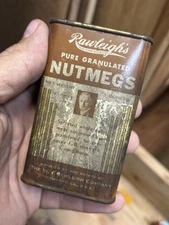 Vintage NUTMEGS Rawleigh's Spices Tin Can with Lid Prop Decor