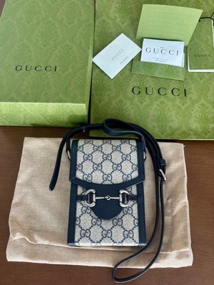 GUCCI Horsebit 1955 GG Supreme Mini Shoulder Bag Canvas Beige Black From Japan