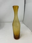 Vintage Blenko Amber Crackle Glass Swung Bud Vase 10 3/4” MCM (S48)