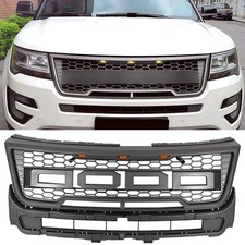 Black Front Grille Fits For 2016 2017 Ford Explorer Bumper Grill Wlights Black Front Grille Fits For 2016 2017 Ford Explorer Bumper Grill Wlights