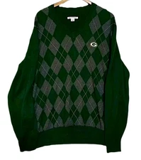  Cutter & Buck Green Bay Packers V-neck Sweater Men's Size XL Diamond Pattern 