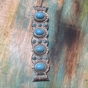 Silver Tone Blue Stone Western Metal Buckle Band for Apple Watch (Women)