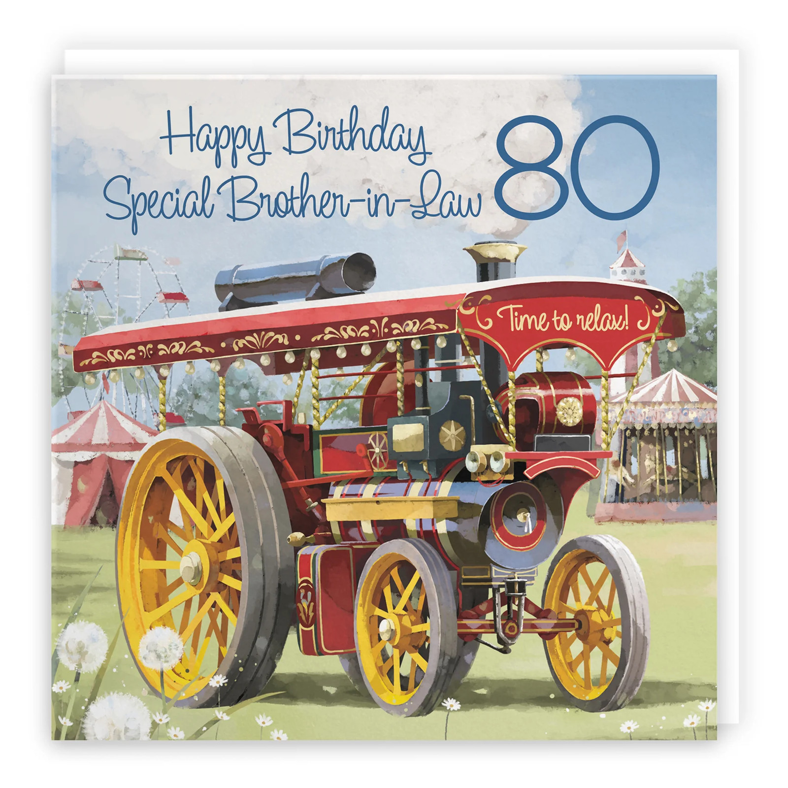 80th Brother-in-Law Traction Engine Birthday Card Steam Tractor Milo's Gallery