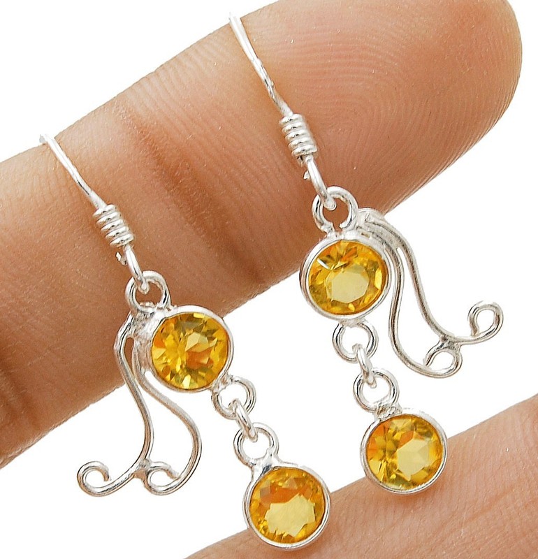 Natural Citrine 925 Solid Sterling Silver Earrings Jewelry 1 1/2'' Long @11-1