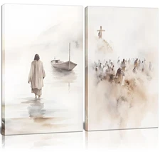 2Pcs Framed Jesus Wall Art Christian Bible Canvas Wall Decor God Poster Minim...