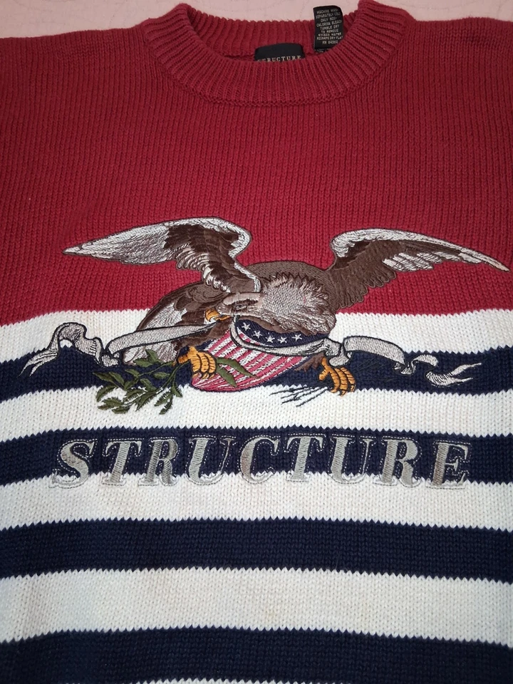 VTG 90s era Structure colorblock sweater Large MENS Red White Blue America - Image 3 of 4