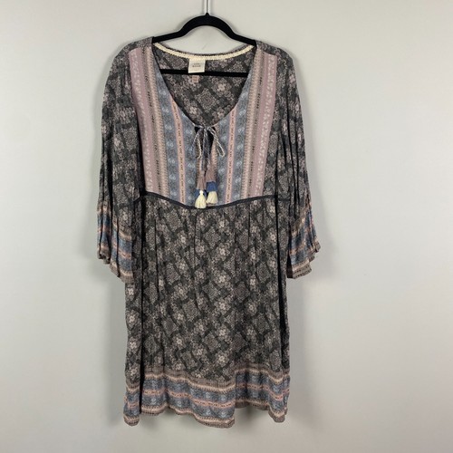 Knox Rose Tunika Etuikleid Gr. XXL Boho Quaste 3/4 Ärmel Mehrfarbig