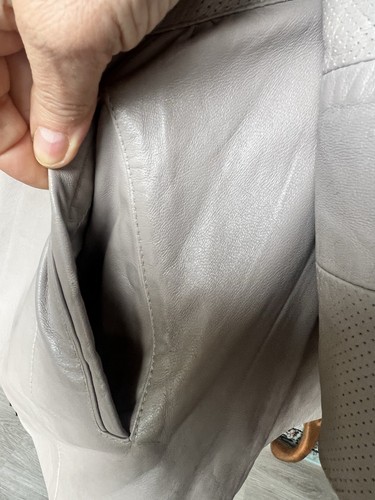 Cressida Echtleder Jacke Doppelreißverschluss gefüttert Kapuze taupe grau Parka, 38-S - Bild 10 von 14