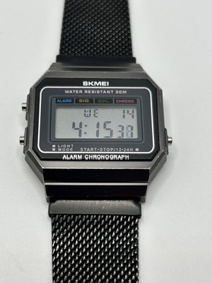 Vintage SKMEI Mens Digital Watch 30mm Black Chronograph 30M WR Alarm Quartz 1639