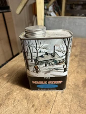 Vintage Old Pure Vermont VT Maple Syrup Graphic 1 One Quart QT Tin Metal Can USA