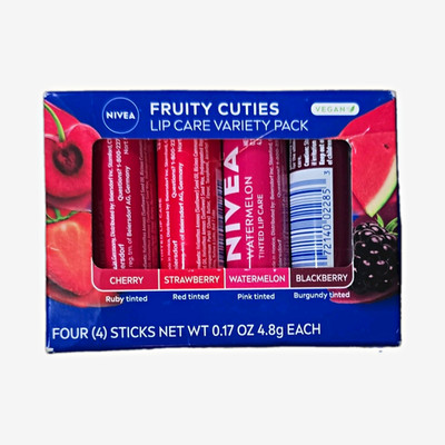 NIVEA Fruity Cuties Lip Balm Variety Pack 4x 0.17 oz Vegan Cherry Berry