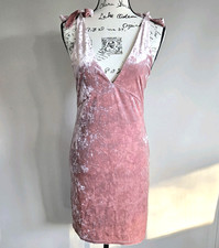 H&M Pink Min8 Dress Sz 2 Crushed Velvet V-neck with Adjustable Straps Sexy Party