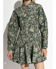 Ganni Floral Shirt Dress Green 34 Size New
