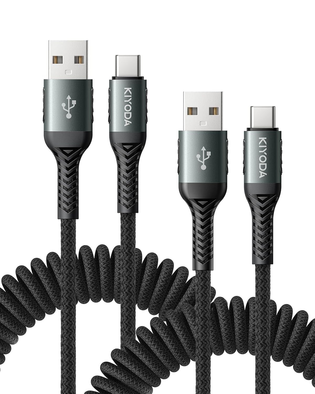Braided USB A to USB C Coiled 3FT 2-Pack Fast Charging Cable for Car