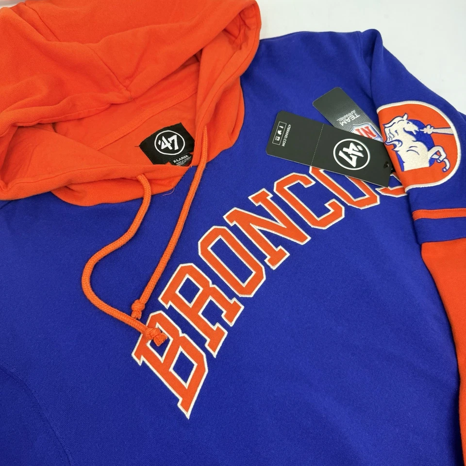 47 Men's Denver Broncos XL Shortstop pullover hoodie Blue Orange Patches NWT - Image 1 of 4