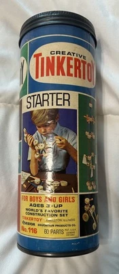 Vintage Tinkertoy Construction Set Lot – Starter No.116 Tube – 120+ Parts - Image 1 of 4
