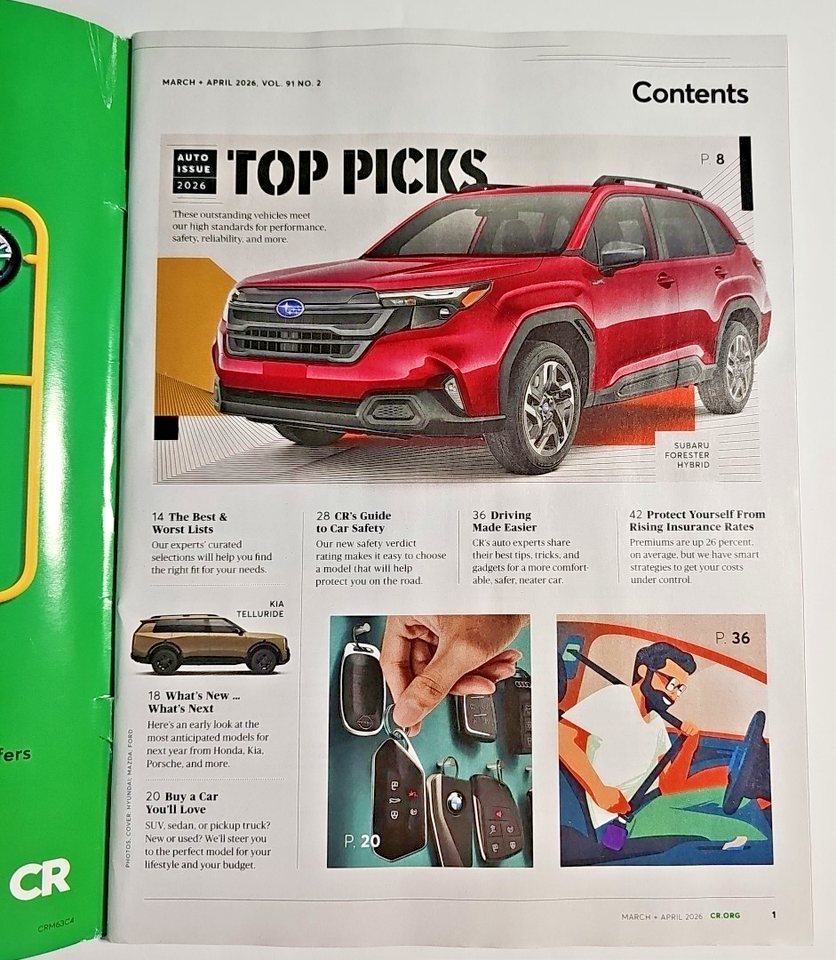View of Consumer Reports 2026 M/A~ 2026 AUTO ISSUE 495 Models Rated/Reviewed | eBay