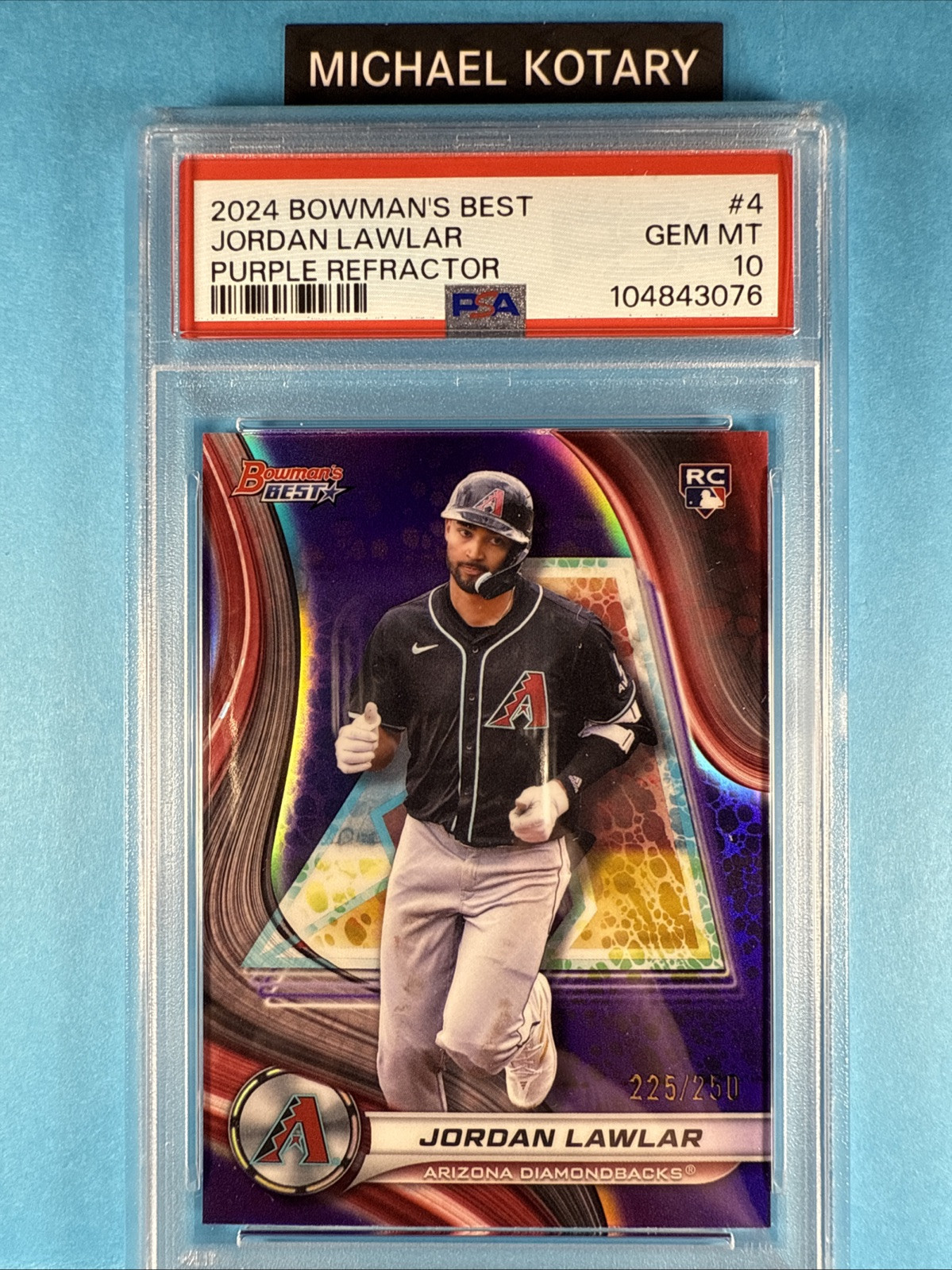 JORDAN LAWLAR 2024 BOWMAN’S BEST PURPLE REFRACTOR PSA 10 225/250 Diamondbacks