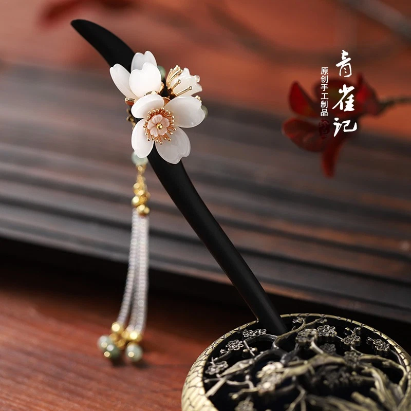 Exquisitely Peach Wood Hairpin Headwear Hairpins Hair Stick Hanfu Accessory - Image 3 of 4