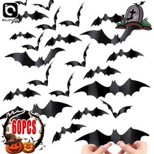 60PCS 3D Bat Wall Stickers PVC Scary Decoration for Halloween Party Home Window