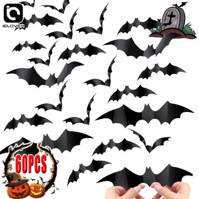 60PCS 3D Bat Wall Stickers PVC Scary Decoration for Halloween Party Home Window