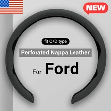 For Ford Steering Wheel Cover Nappa Leather Non-Slip Clip on Breathable 15 inch