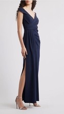 Eliza J Social Portrait Collar Laguna Crepe Evening Gown Maxi Size 8 NWT