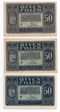 Hungary 50 filler 1920 / 3 PCS LOT color variations / P-44 / XF