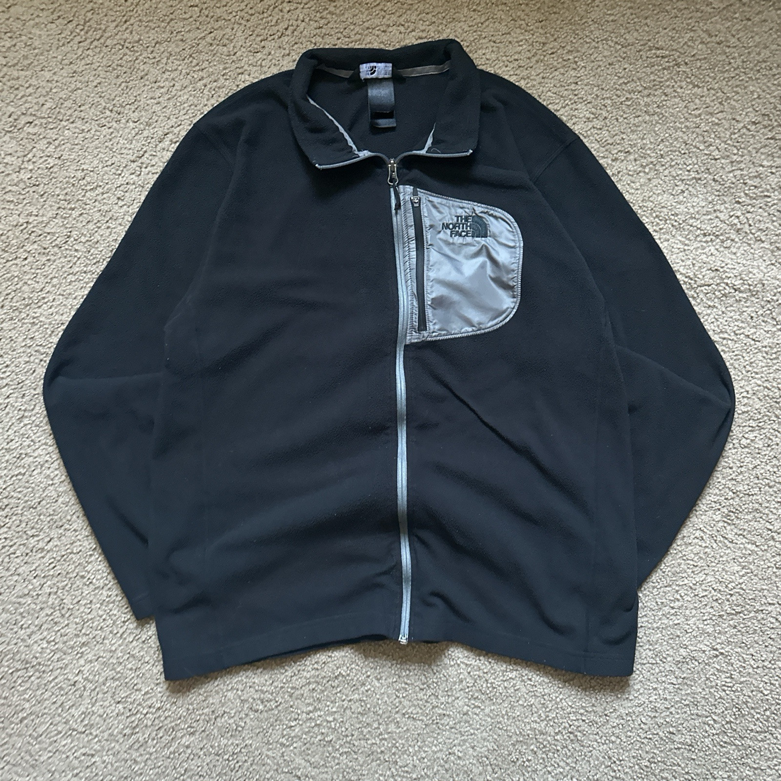 North Face Jacket Men XL Black Grey Fleece Full Zip Jacket Layer Adult
