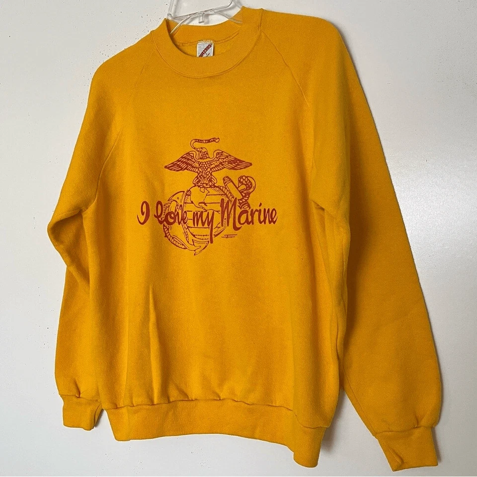 Sudadera Jerzees I Love My Marine USMC Para Hombre Grande De Colección Años 90 Crew Dorado Rojo Foto 3 de 4