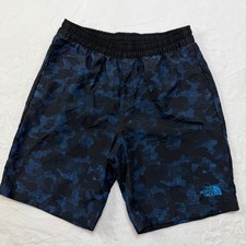The North Face Boys Camo Swim Trunks Shorts Elastic Waist Blue Black