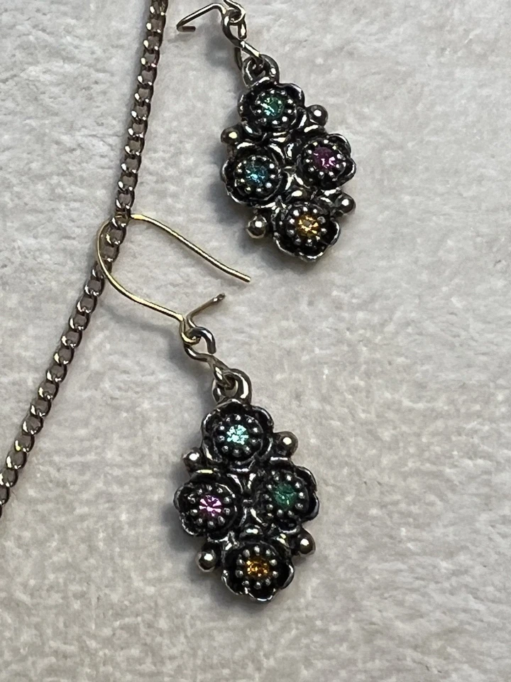 Vintage Emmons Rhinestone Pendant Necklace & Pierced Earrings 20” - Image 3 of 4