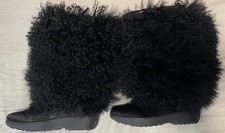 Oscar Italy Black Curly Lamb Apres After Ski Boots Yeti Women's EURO 38 US 8