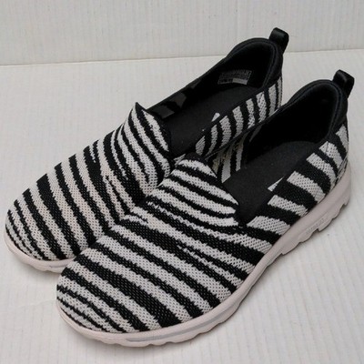 Skechers Goga Mat Go Walk Black Whit Striped Slip On Shoes Size