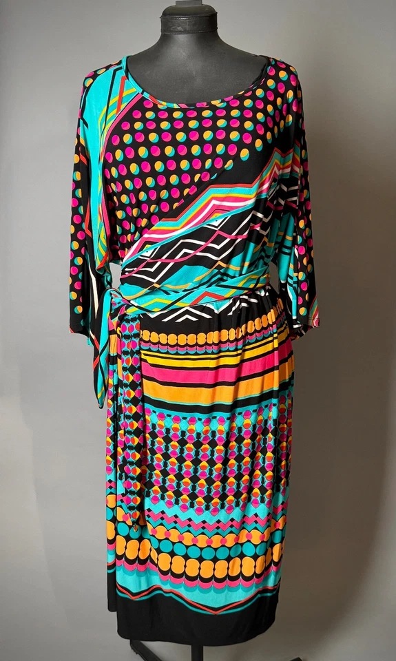 Tiana B Sheath Dress Women's 20W Colorful Geo Print Stretch Vintage Faux Wrap - Image 2 of 4
