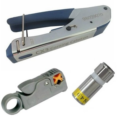 Cabelcon Kompressionszange + Abisolierer + Cabelcon F-6-TD 4 Kompressionsstecker