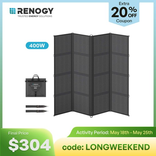 Renogy 400W Solar Panel Blanket Portable Solar Suitcase Foldable Solar Panel